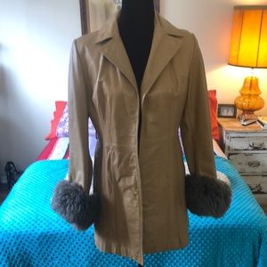 Vintage 1970’s The Tannery for Montgomery Ward leather coat with faux fur cuffs